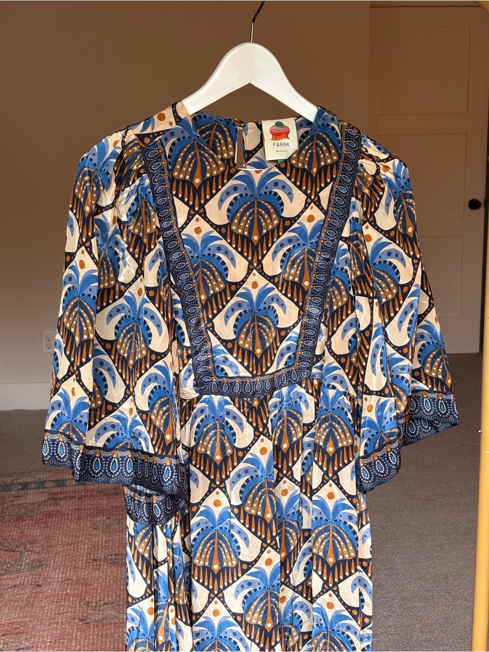 FARM Rio Blue, Cream & Brown Printed Maxi Dress